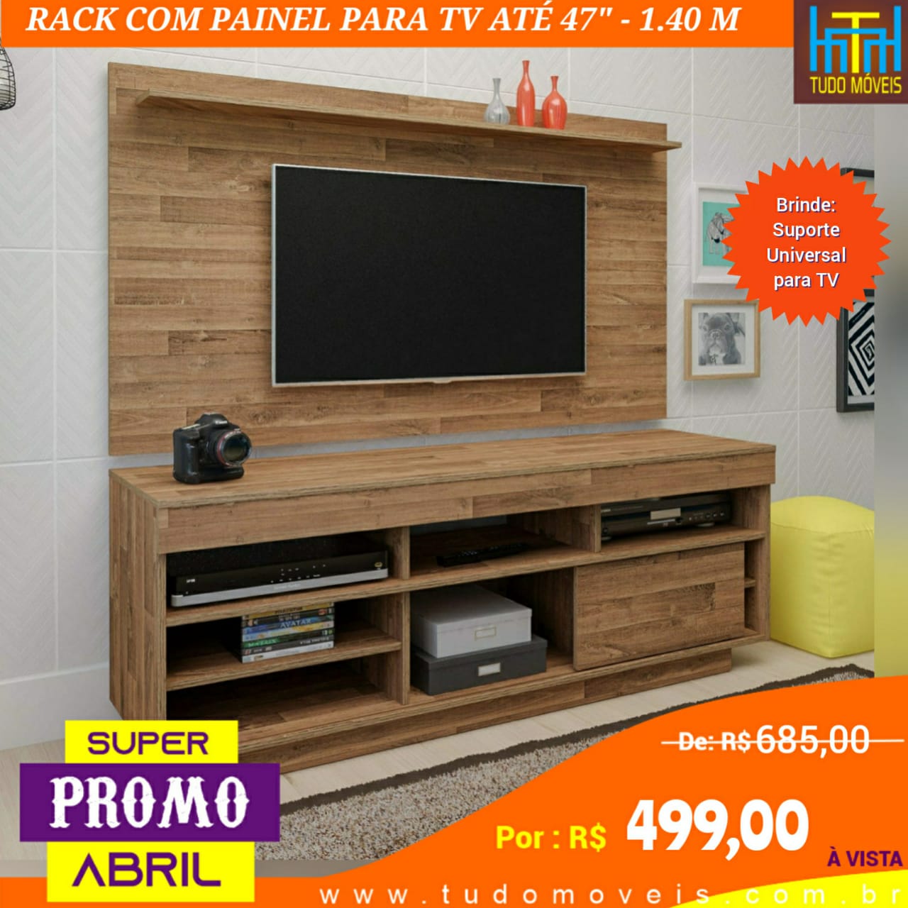 Rack Com Painel 1 40m P Tv Ate 47 Brinde Suporte Universal De R 685 00 Por R 499 00 A Vista