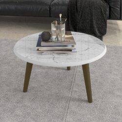 Mesa de Centro Redonda 100% MDF e Pés em Madeira Maciça