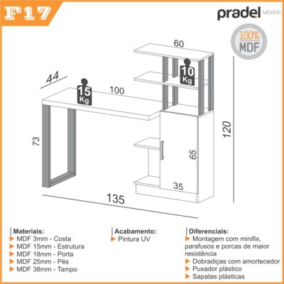 Estante Escrivaninha Estilo Industrial 1 Porta 10x de R$ 89,90 - Image 4