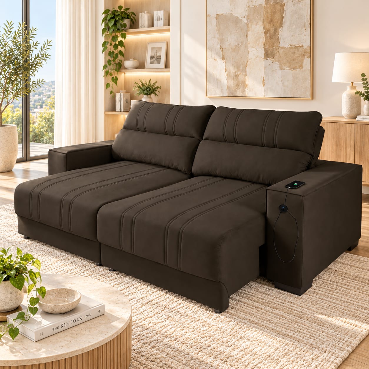 Sofá Retrátil Reclinável 2.30 M com Molas e USB 10x de R$429,90. - Imagem 3