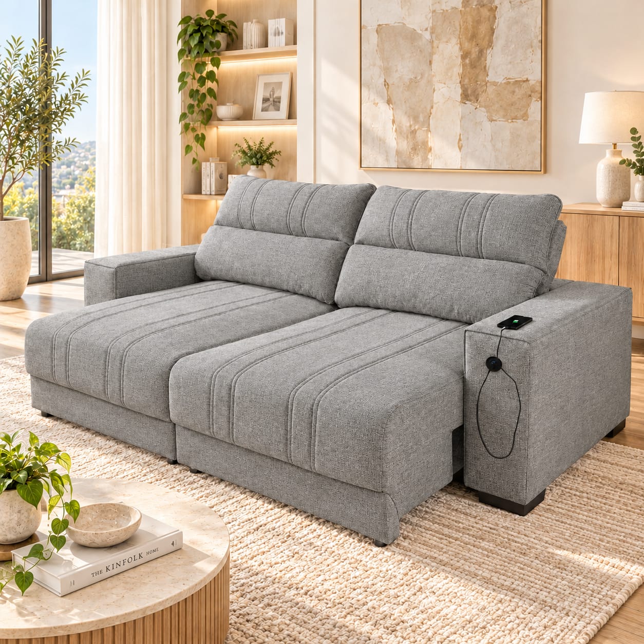 Sofá Retrátil Reclinável 2.30 M com Molas e USB 10x de R$429,90. - Imagem 2