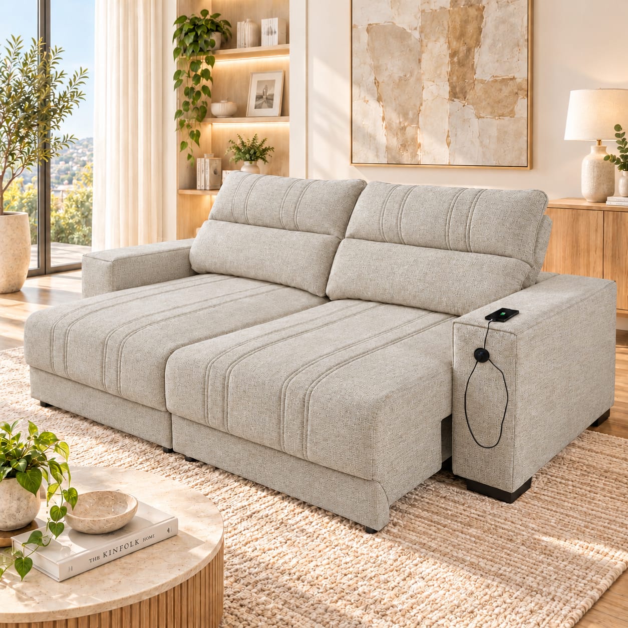 Sofá Retrátil Reclinável 2.30 M com Molas e USB 10x de R$429,90. - Imagem 5