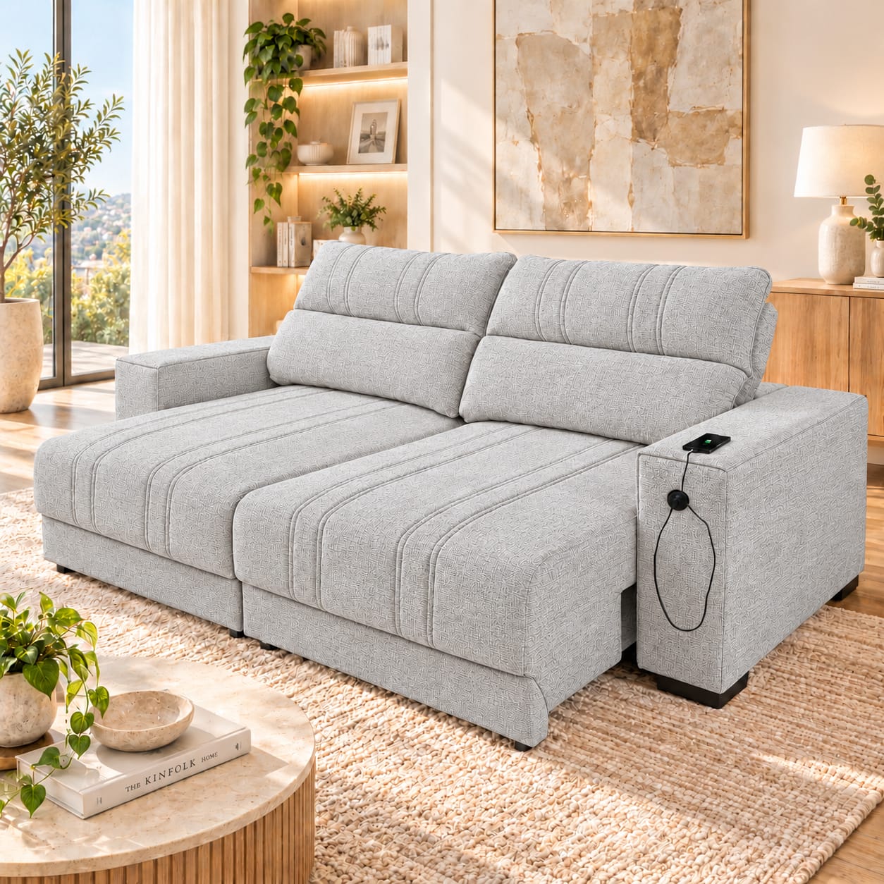 Sofá Retrátil Reclinável 2.30 M com Molas e USB 10x de R$429,90. - Imagem 7