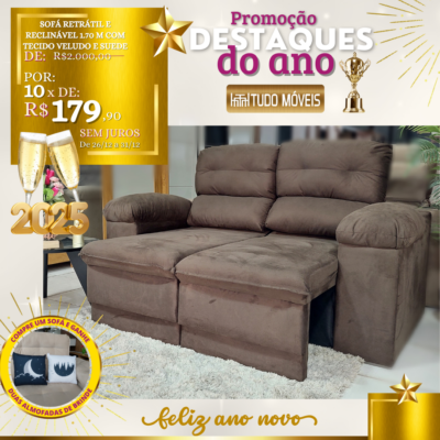 Sofá Retrátil e Reclinável 1.70 M com Tecido Veludo e Suede 10x de R$ 179,90 - Image 2