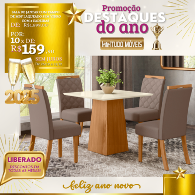 Sala de Jantar com Tampo de MDF Laqueado sem Vidro com 4 Cadeiras 10x de R$ 159,90 - Image 2