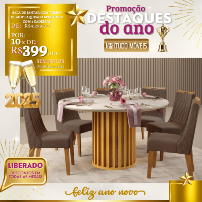 Sala de Jantar com Tampo em Vidro Redondo e 6 Cadeiras 10x de R$ 399,90 - Image 2