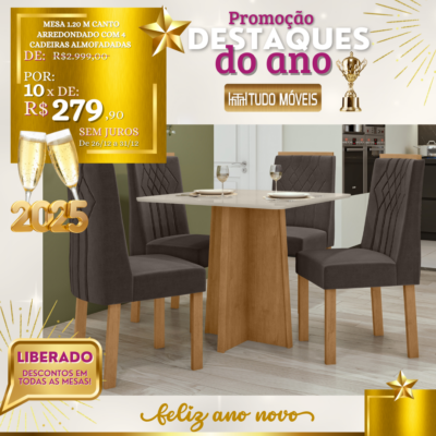 Mesa 1.20 M Canto Arredondado com 4 Cadeiras Almofadadas 10x de R$ 279,90 - Image 3