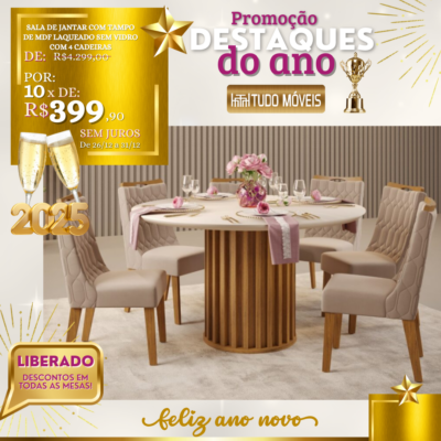 Sala de Jantar com Tampo em Vidro Redondo e 6 Cadeiras 10x de R$ 399,90 - Image 3