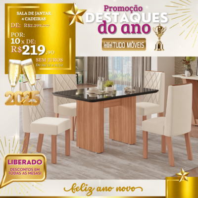 Sala de Jantar 4 Cadeiras 10x de R$ 219,90