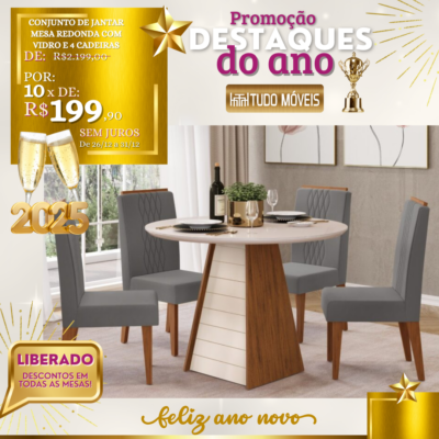 Conjunto de Jantar Mesa Redonda com Vidro e 4 Cadeiras 10x de R$ 119,90 - Image 3