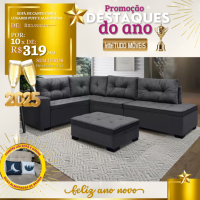 Sofá de Canto com 8 Lugares Puff e Almofadas 10x de R$ 319,90 - Image 4