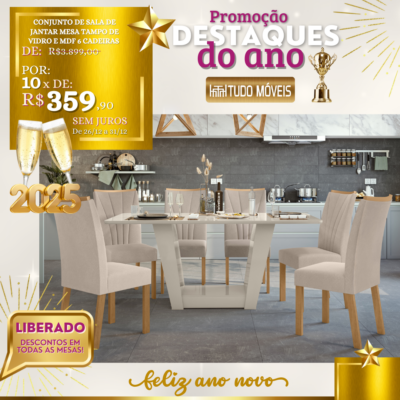 Conjunto de Sala de Jantar Mesa Tampo de Vidro e MDF 6 Cadeiras 10x de R$ 359,90 - Image 4