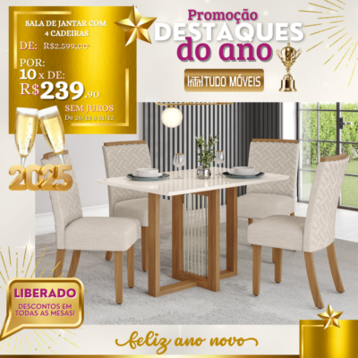 Sala de Jantar com 4 Cadeiras 10x de R$ 239,90