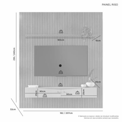 Painel Ripado com Nicho para TV's até 75" com 2 Portas e Suporte para TV 10x de R$ - Image 5