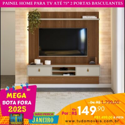 Painel Home para TV até 75" 2 Portas Basculantes 10x de R$ 149,90