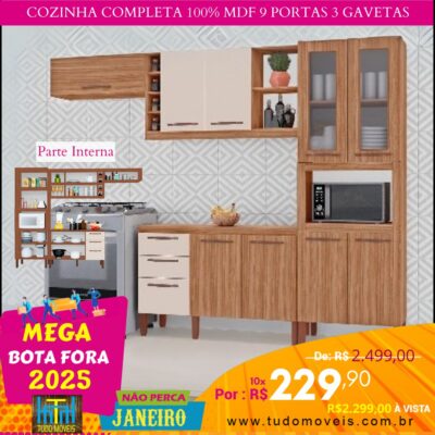 Cozinha Completa 100% MDF 9 Portas 3 Gavetas 10x de R$ 229,90