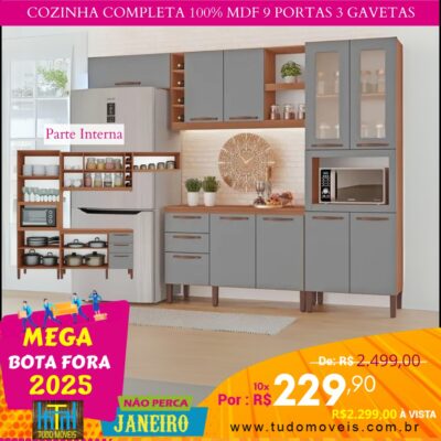 Cozinha Completa 100% MDF 9 Portas 3 Gavetas 10x de R$ 229,90 - Image 2