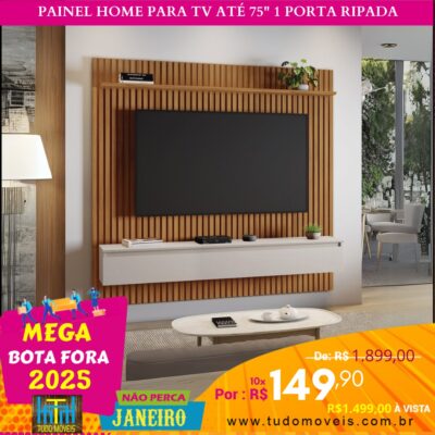 Painel Home para TV até 75" 1 Porta Ripada 10x de R$ 149,90