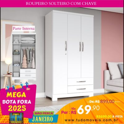 Roupeiro Solteiro com Chave 10x de R$ 69,90