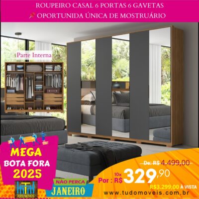 Roupeiro Casal 6 Portas 6 Gavetas 10x de R$ 329,90 - Image 3