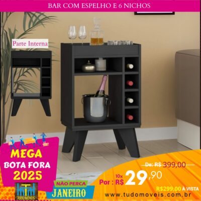 Bar com Espelho e 6 Nichos 10x de R$ 29,90