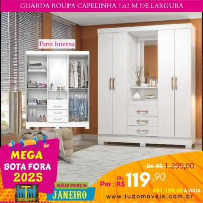 Guarda Roupa Capelinha 1.63 M de Largura 10x de R$ 119,90