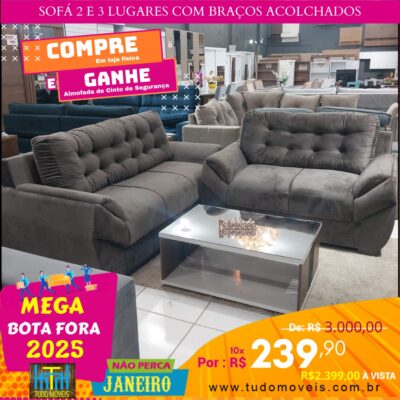 Sofá 2 e 3 Lugares com Braços Acolchoados 10x de R$ 239,90 - Image 3