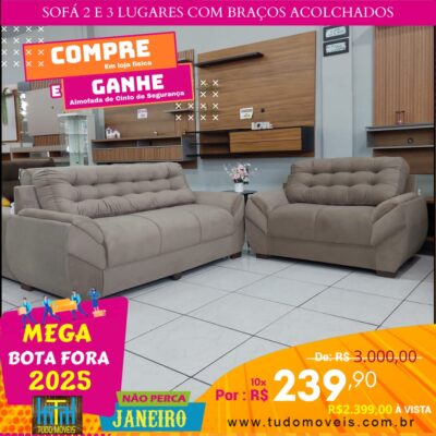 Sofá 2 e 3 Lugares com Braços Acolchoados 10x de R$ 239,90 - Image 4