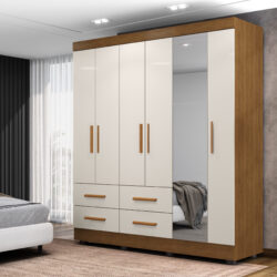 Roupeiro Casal 100% MDF com Espelho e 6 Portas. 1,83 M  Por apenas 12x de R$ 266,58 sem juros.