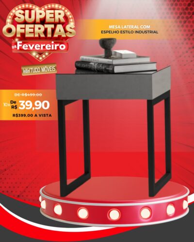 Mesa Lateral com Espelho Estilo Industrial 10x de R$ 39,90