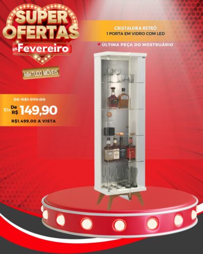 Cristaleira Retrô 1 Porta em Vidro com Led 10x de R$ 149,90