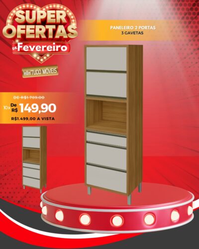 Paneleiro 2 Portas 3 Gavetas 10x de R$ 149,90