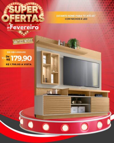 Estante Home para TV até 65" com Nichos e Led 10x de R$ 179,90 - Image 5