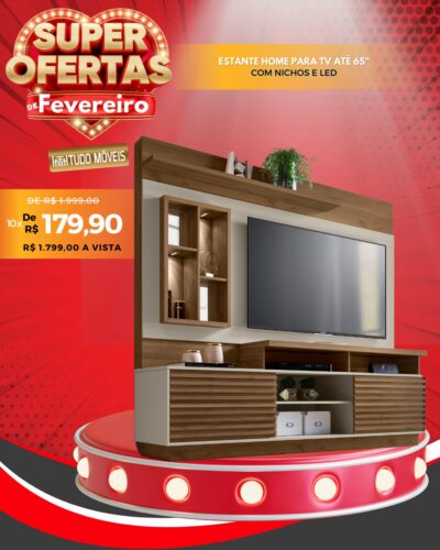 Estante Home para TV até 65" com Nichos e Led 10x de R$ 179,90 - Image 4