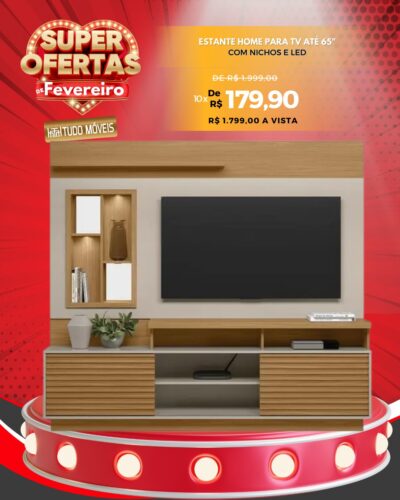 Estante Home para TV até 65" com Nichos e Led 10x de R$ 179,90 - Image 2