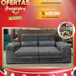 Sofá Retrátil e Reclinável com Braços Retráteis 10x de R$ 439,90