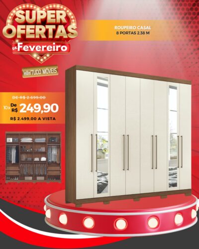 Roupeiro Casal 8 Portas 2.38 M 10x de R$ 249,90