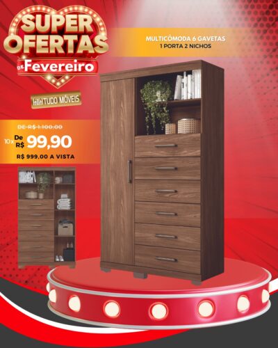 Multicômoda 6 Gavetas Porta 2 Nichos 10x de R$ 99,90 - Image 2