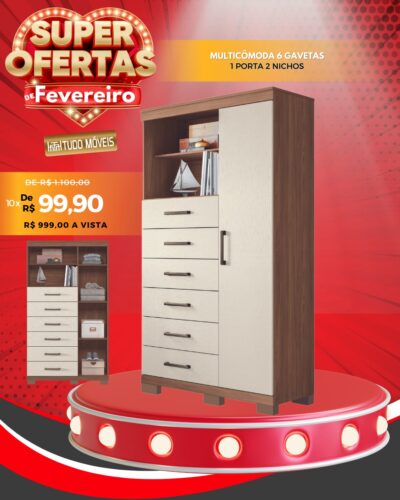 Multicômoda 6 Gavetas Porta 2 Nichos 10x de R$ 99,90 - Image 4