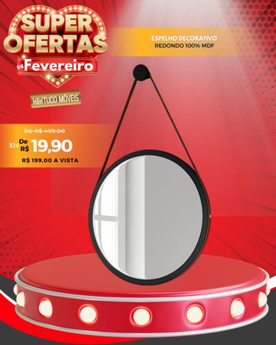 Espelho Decorativo Redondo 100% MDF 10x de R$ 19,90