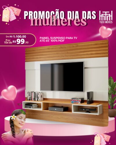 Painel Suspenso para TV até 65" 100% MDF 10x de R$ 99,90