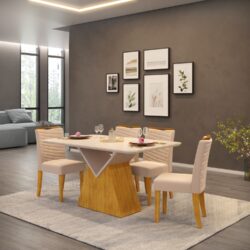 Conjunto de Jantar Mesa com Tampo em Vidro e 4 Cadeiras Acolchoadas 10x de R$ 399,90.