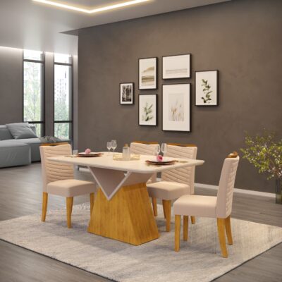 Conjunto de Jantar Mesa com Tampo em Vidro e 4 Cadeiras Acolchoadas 10x de R$ 399,90.
