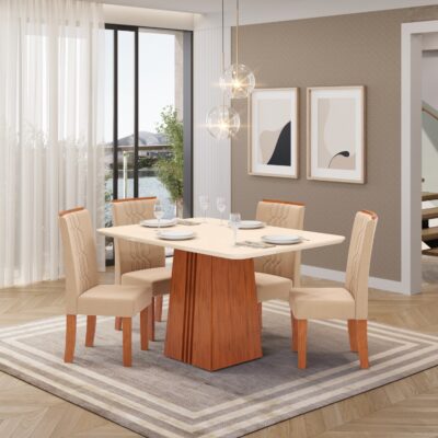 Conjunto de Jantar Mesa com Tampo em Vidro e 4 Cadeiras Acolchoadas 10x de R$ 289,90 - Image 2