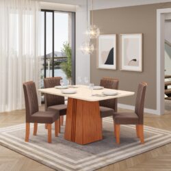 Conjunto de Jantar Mesa com Tampo em Vidro e 4 Cadeiras Acolchoadas 10x de R$ 289,90