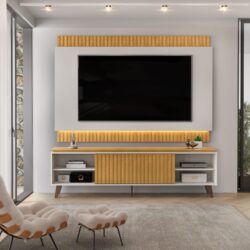 Bancada com Painel Ripado com Led para TVs até 75"