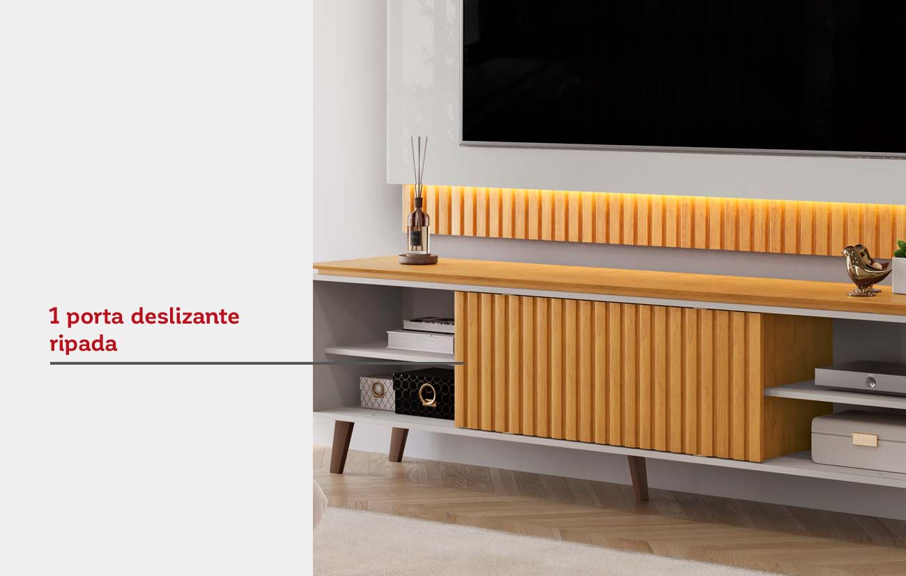 Bancada com Painel Ripado com Led para TVs até 75" - Imagem 4