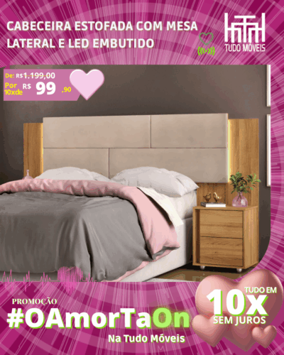 Cabeceira Estofada com Mesa Lateral e LED Embutido por apenas 10x de R$ 99,90 sem juros no cartão - Imagem 2