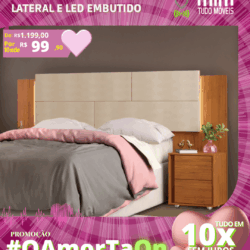 Cabeceira Estofada com Mesa Lateral e LED Embutido por apenas 10x de R$ 99,90 sem juros no cartão