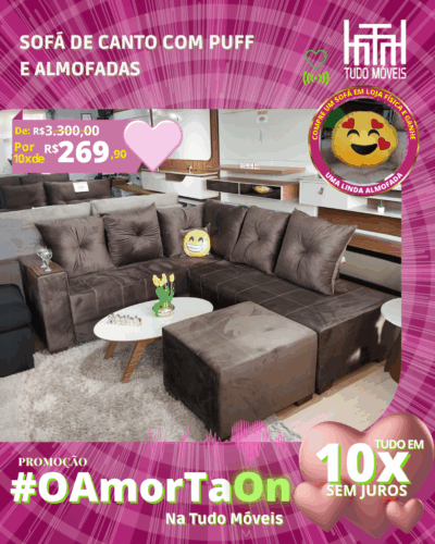 Sofá de Canto com Puff por apenas 10x de R$ 269,90 sem juros no cartão